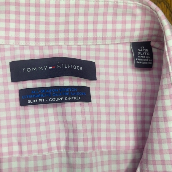 Tommy Hilfiger Pink Gingham Slim Fit Stretch Shirt XL 17 34/35  A66 - Picture 4 of 9